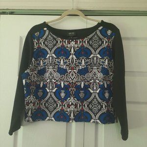 Nicole by Nicole Miller Black/White & Blue Crop Blouse w/ 3/4 length sleeves XL